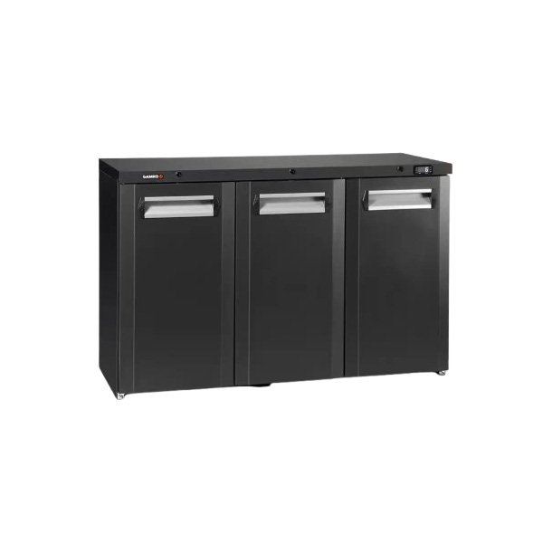 Black Commercial Bottle Cooler – 338L Capacity Triple Hinged Glass Doors